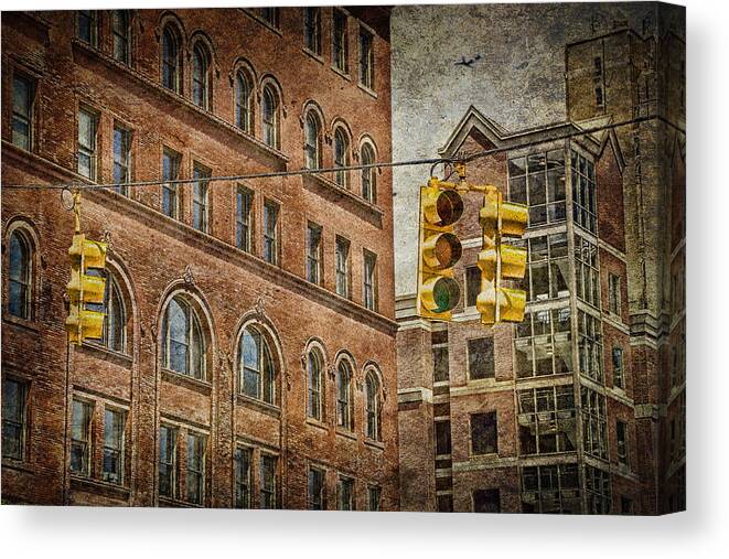Art Canvas Print featuring the photograph Traffic Lights at an Urban intersection No.0201 by Randall Nyhof