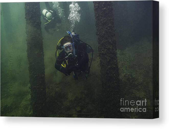 Scuba Canvas Print featuring the photograph Train Bridge Scuba Dive by JT Lewis