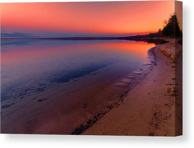 Higgins Lake Canvas Print featuring the photograph Tranquil Sunset-Higgins Lake by Joe Holley