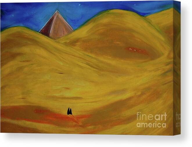 Pyramid Canvas Print featuring the drawing Travelers Desert by First Star Art