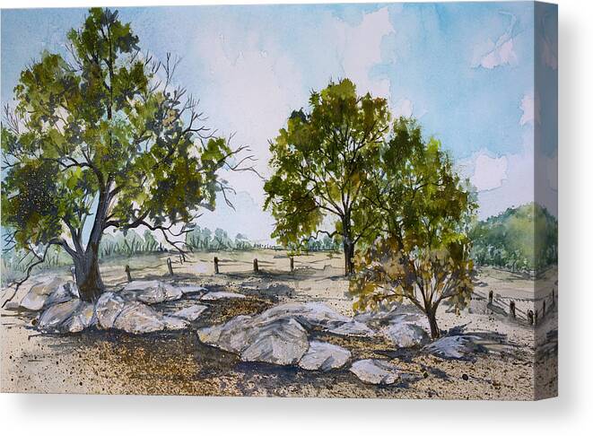 Landscape Canvas Print featuring the painting Trees and Rocks by Virginia McLaren