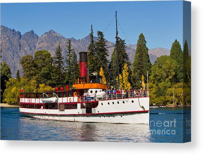 Tss Earnslaw Lake Wakatipu South Island New Zealand Steamer Steam Ship Historic Historical The Remarkable Mountain Landscape Canvas Print featuring the photograph TSS Earnslaw by Bill Robinson