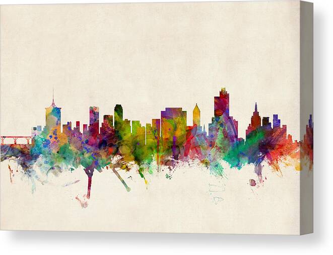 Watercolour Canvas Print featuring the digital art Tulsa Oklahoma Skyline by Michael Tompsett