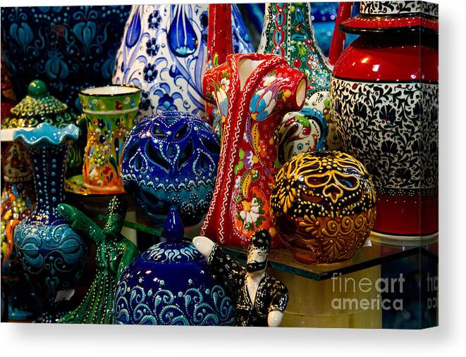 Grand Bazaar Canvas Print featuring the photograph Turkish Ceramic Pottery 2 by David Smith