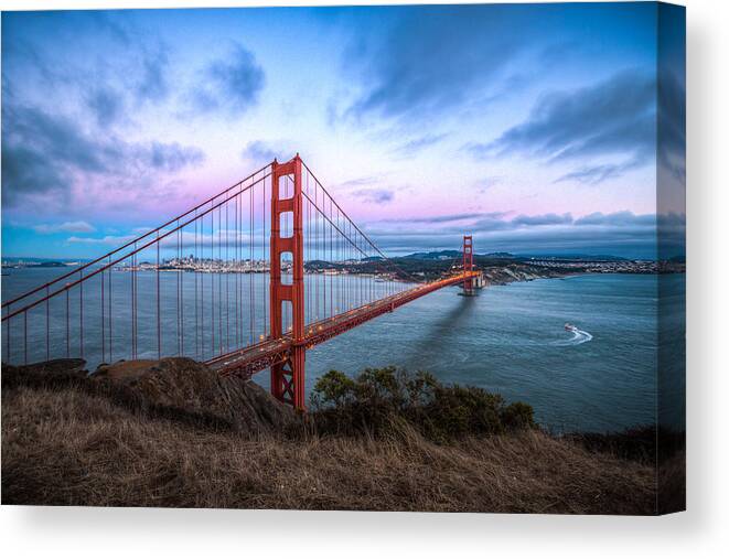 Golden Canvas Print featuring the photograph Twilight at the Golden Gate by Mike Lee