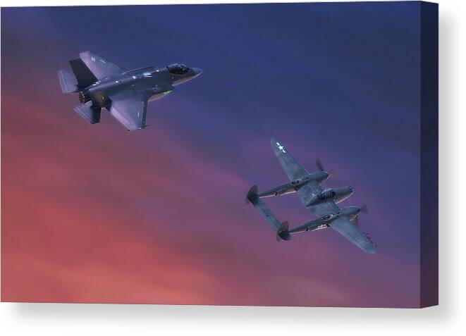 Aviation Canvas Print featuring the painting Twin Lightnings by Adam Burch