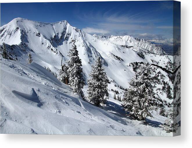 Landscape Canvas Print featuring the photograph Twin Peaks from Hidden Peak by Brett Pelletier