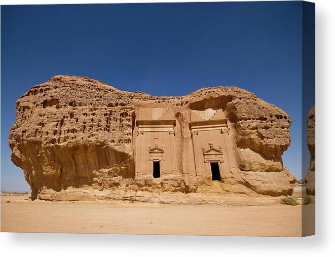 Built Structure Canvas Print featuring the photograph Twin Tombs At Medain Saleh by Universal Stopping Point Photography