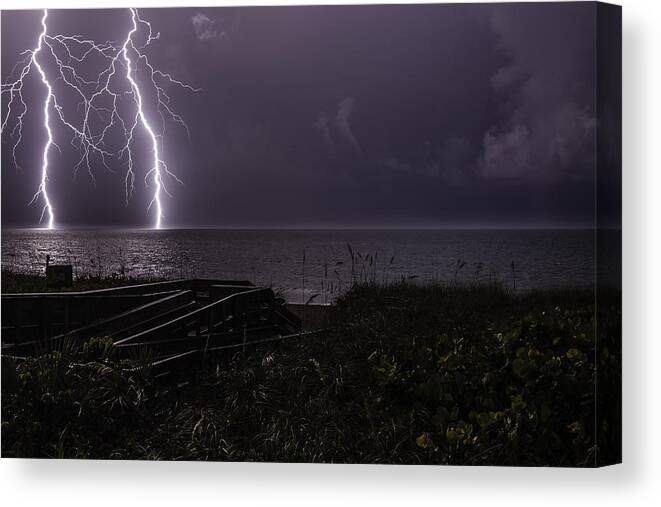 Lightning Canvas Print featuring the photograph Twins by Christopher Perez