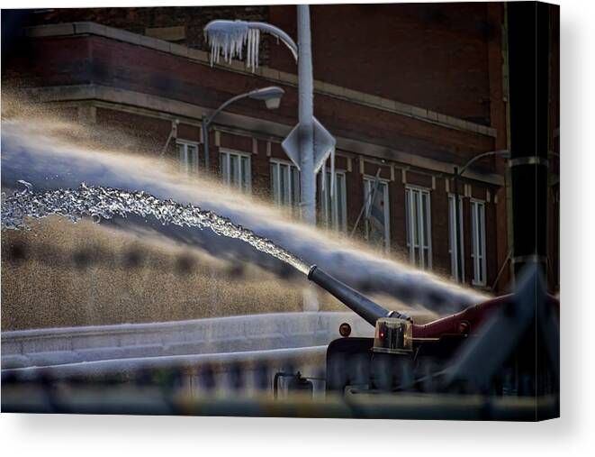 Fire Hoses Canvas Print featuring the photograph Two Kinds Of Fire Water Pressures by Sven Brogren