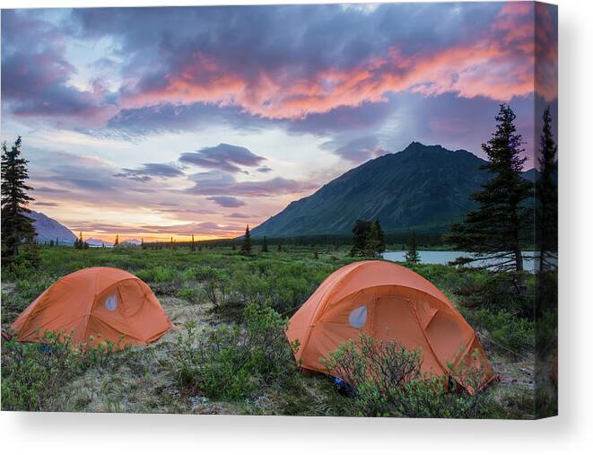 Backcountry Canvas Print featuring the photograph Two Tents At A Backcountry Campsite by Carl Johnson