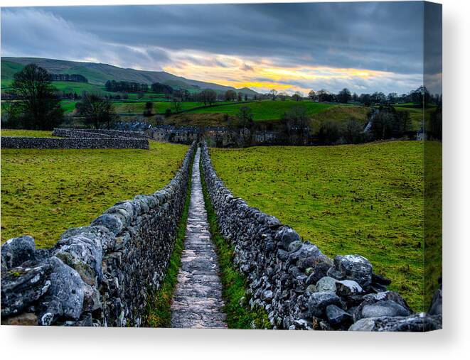 Europe Canvas Print featuring the photograph Typical Long Narrow Stone Country Walkway to a small Village by Dennis Dame