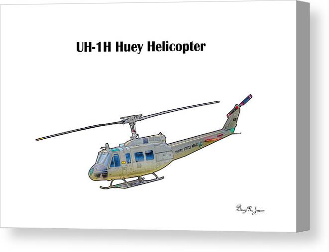 Huey Helicopter Canvas Print featuring the digital art UH-IH Huey Helicopter by Barry Jones