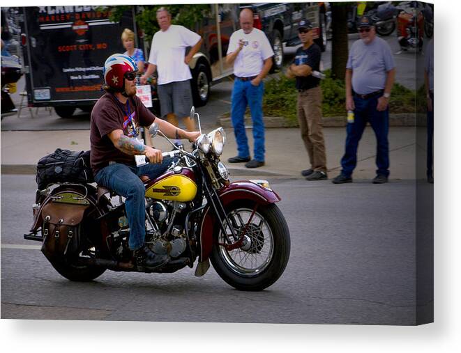 Motorcycle Cannonball Canvas Print featuring the photograph Un-named Crosscountry Harley by Jeff Kurtz
