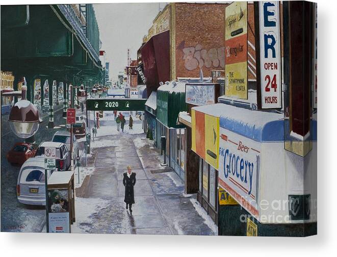 86th Street Canvas Print featuring the painting Under the El 86th Street Brooklyn by Anthony Butera