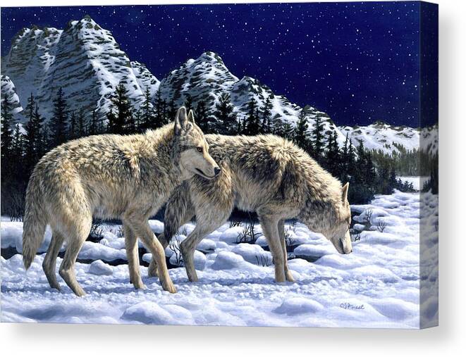 Wolf Canvas Print featuring the painting Wolves - Unfamiliar Territory by Crista Forest