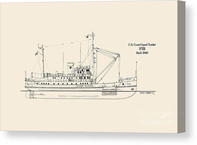 Uscg Canvas Print featuring the drawing U S Coast Guard Tender Fir by Jerry McElroy