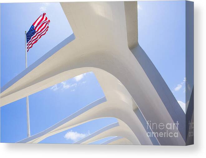 Arizona Canvas Print featuring the photograph U.S. Flag at the USS Arizona Memorial by Diane Diederich