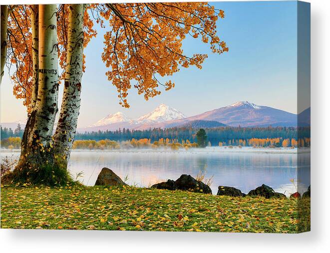 Autumn Canvas Print featuring the photograph USA, Oregon, Bend, Fall At Black Butte by Hollice Looney