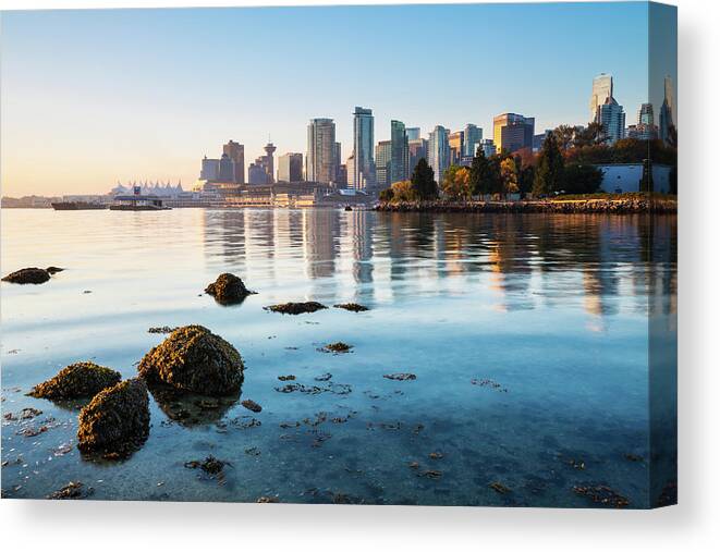 Clear Sky Canvas Print featuring the photograph Vancouver Skyline At Stanley Park by Wan Ru Chen