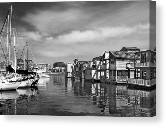Nautical Canvas Print featuring the photograph Veiw Of Marina In Victoria British Columbia Black And White by Ben and Raisa Gertsberg