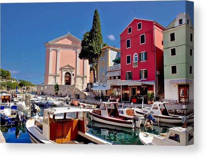 Croatia Canvas Print featuring the photograph Veli Losinj harbor and colorful architecture by Brch Photography