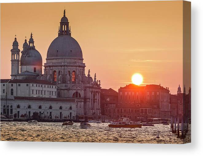 Tranquility Canvas Print featuring the photograph Venice. The Grand Canal At Sunset by Buena Vista Images