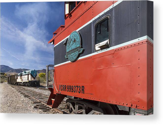 Clarkdale Arizona Canvas Print featuring the photograph Verde Canyon Railway Caboose by Jim Moss