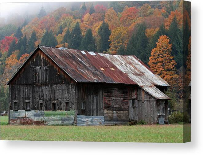 New Canvas Print featuring the photograph Vermont Barn and Fall Foliage  by Juergen Roth