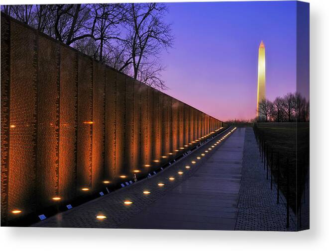 Vietnam Veterans Memorial Canvas Print featuring the photograph Vietnam Veterans Memorial at Sunset by Mountain Dreams