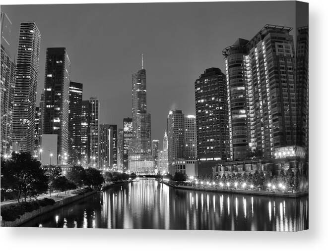 Chicago Canvas Print featuring the photograph View Down the Chicago River by Frozen in Time Fine Art Photography