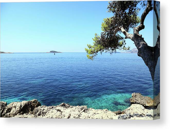 Water's Edge Canvas Print featuring the photograph View Of Dubrovnik From Cavtat Peninsula by Vuk8691