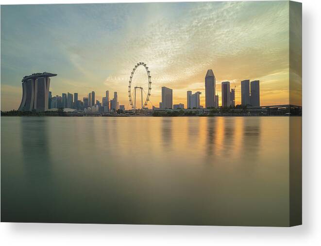 Built Structure Canvas Print featuring the photograph View Of Singapore Skyscraper by Natthawat