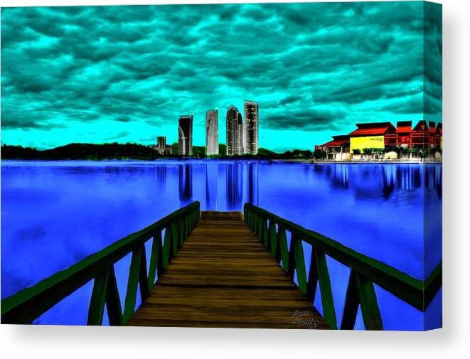 Lake Canvas Print featuring the painting View of the City by Bruce Nutting