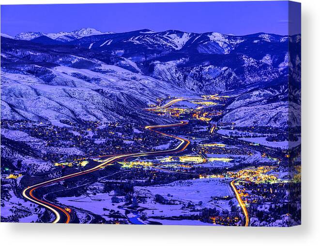 Avon Canvas Print featuring the photograph View of Vail Valley at Sunset and Dusk by Adventure_Photo
