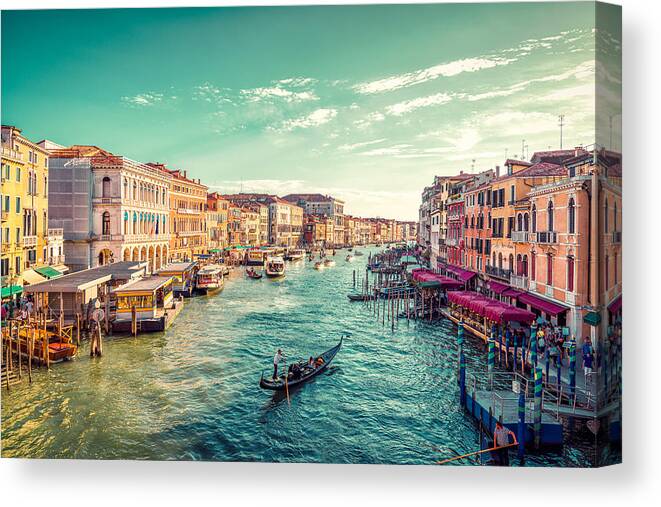 People Canvas Print featuring the photograph View of Venice's Grand Canal by JaCZhou