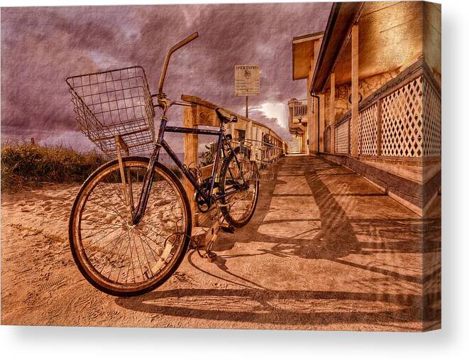 Clouds Canvas Print featuring the photograph Vintage Beach Bike by Debra and Dave Vanderlaan