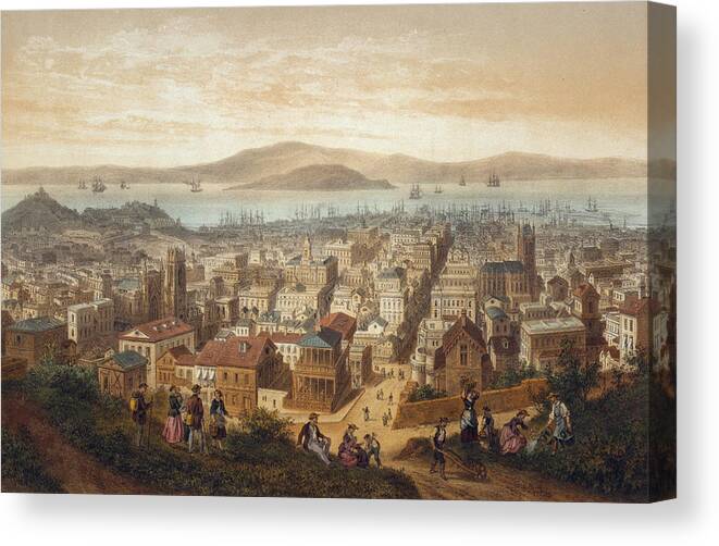 San Francisco Canvas Print featuring the photograph Vintage Pictorial Map of San Francisco 1860 by Adam Shaw