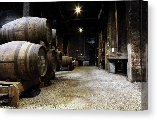 Desaturated Canvas Print featuring the photograph Vintage Porto Wine Cellar by Vuk8691