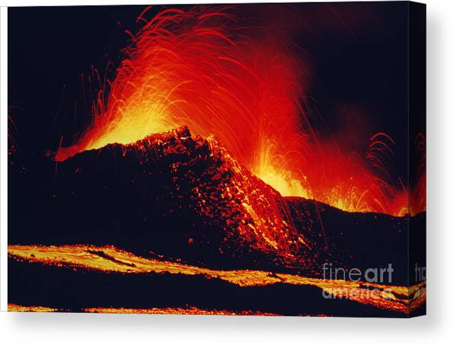 Volcanic Eruption Canvas Print featuring the photograph Volcanic Eruption At Night by Adam G. Sylvester