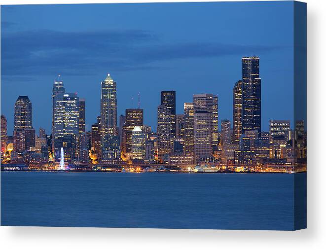 Bay Canvas Print featuring the photograph Wa, Seattle, Skyline View Over Elliott by Jamie and Judy Wild