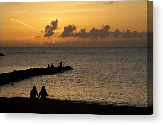 Sunset Canvas Print featuring the photograph Waiting for the Last Catch of the Day by James L Davidson