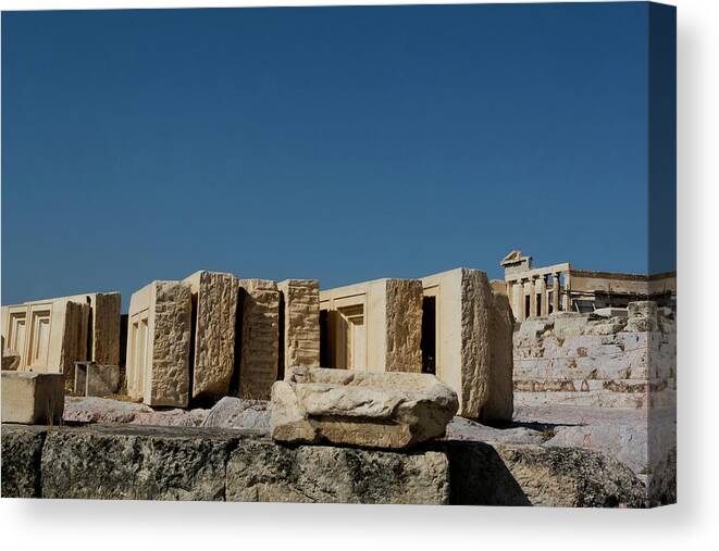 Acropolis Canvas Print featuring the photograph Waiting Tablets at Acropolis by Lorraine Devon Wilke