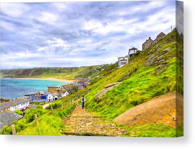 Cornwall Canvas Print featuring the photograph Walking Into Sennen Cove On The Cornish Coast by Mark Tisdale