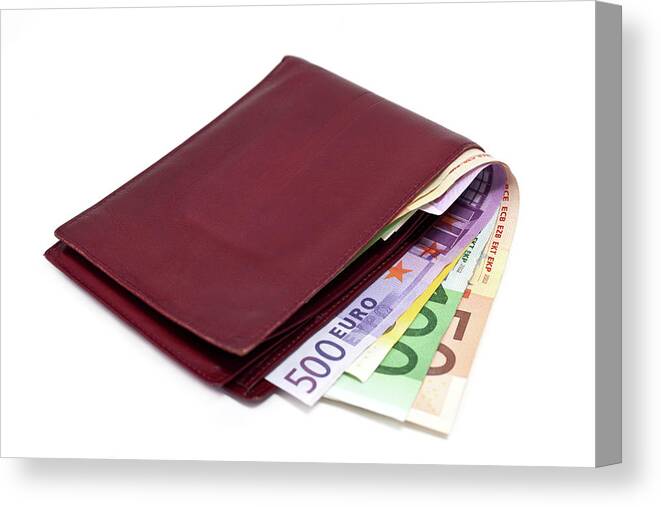 White Background Canvas Print featuring the photograph Wallet With Euro Currency by Ursula Alter