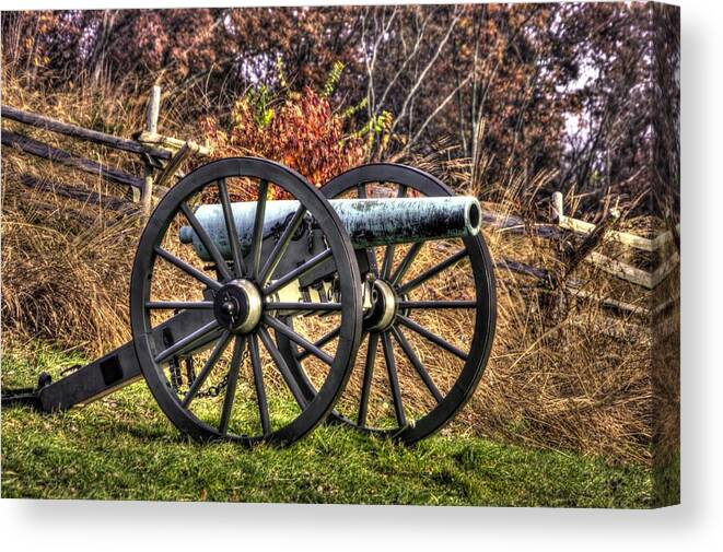 Civil War Canvas Print featuring the photograph War Thunder - The Morris Artillery Page's Battery Oak Hill Gettysburg by Michael Mazaika