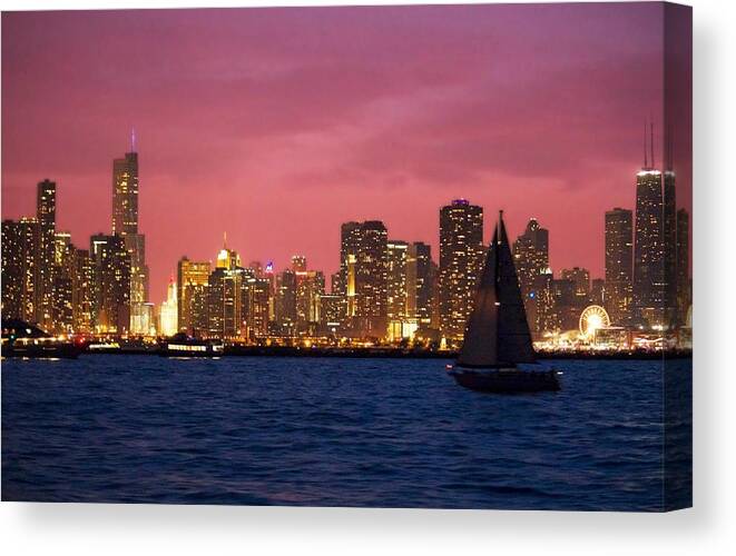 Lakefront Canvas Print featuring the photograph Warm Summer Night Chicago Style by Lori Strock