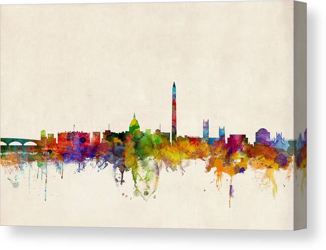 Watercolour Canvas Print featuring the digital art Washington DC Skyline by Michael Tompsett