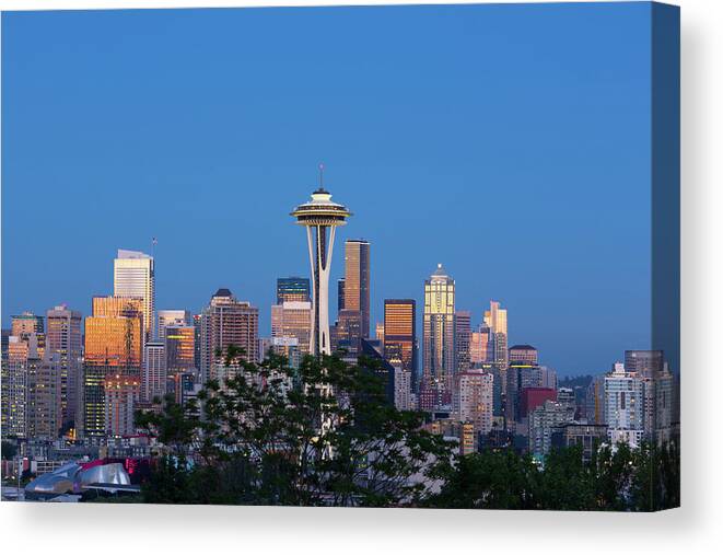 Architecture Canvas Print featuring the photograph Washington State, Seattle, Skyline View by Jamie and Judy Wild