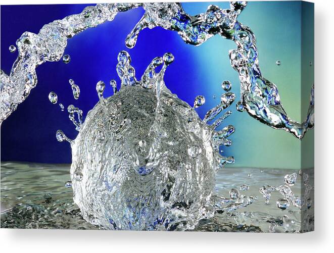 Water Canvas Print featuring the photograph Water Falling Onto A Glass Sphere by Dr. John Brackenbury/science Photo Library